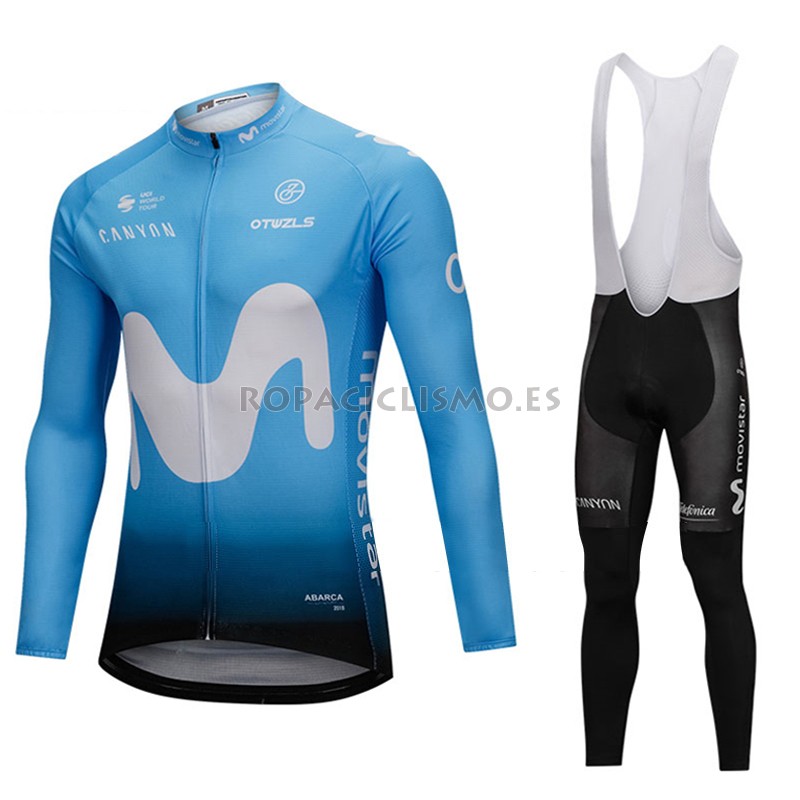 2018 Maillot Movistar Tirantes Mangas Largas Azul